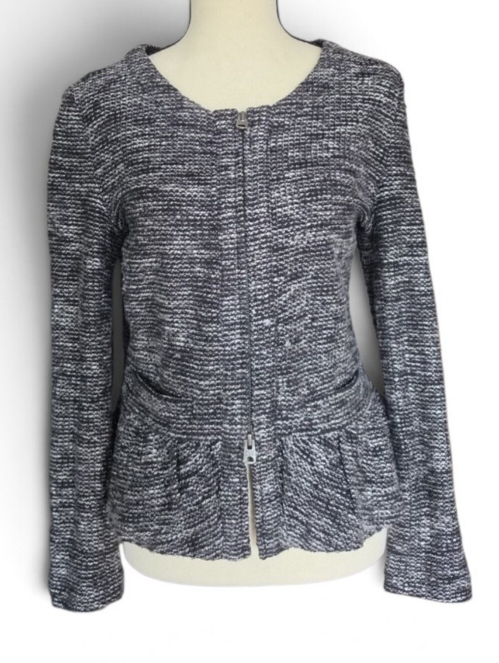 J.Crew Black And White Tweed Peplum Blazer-Size Small